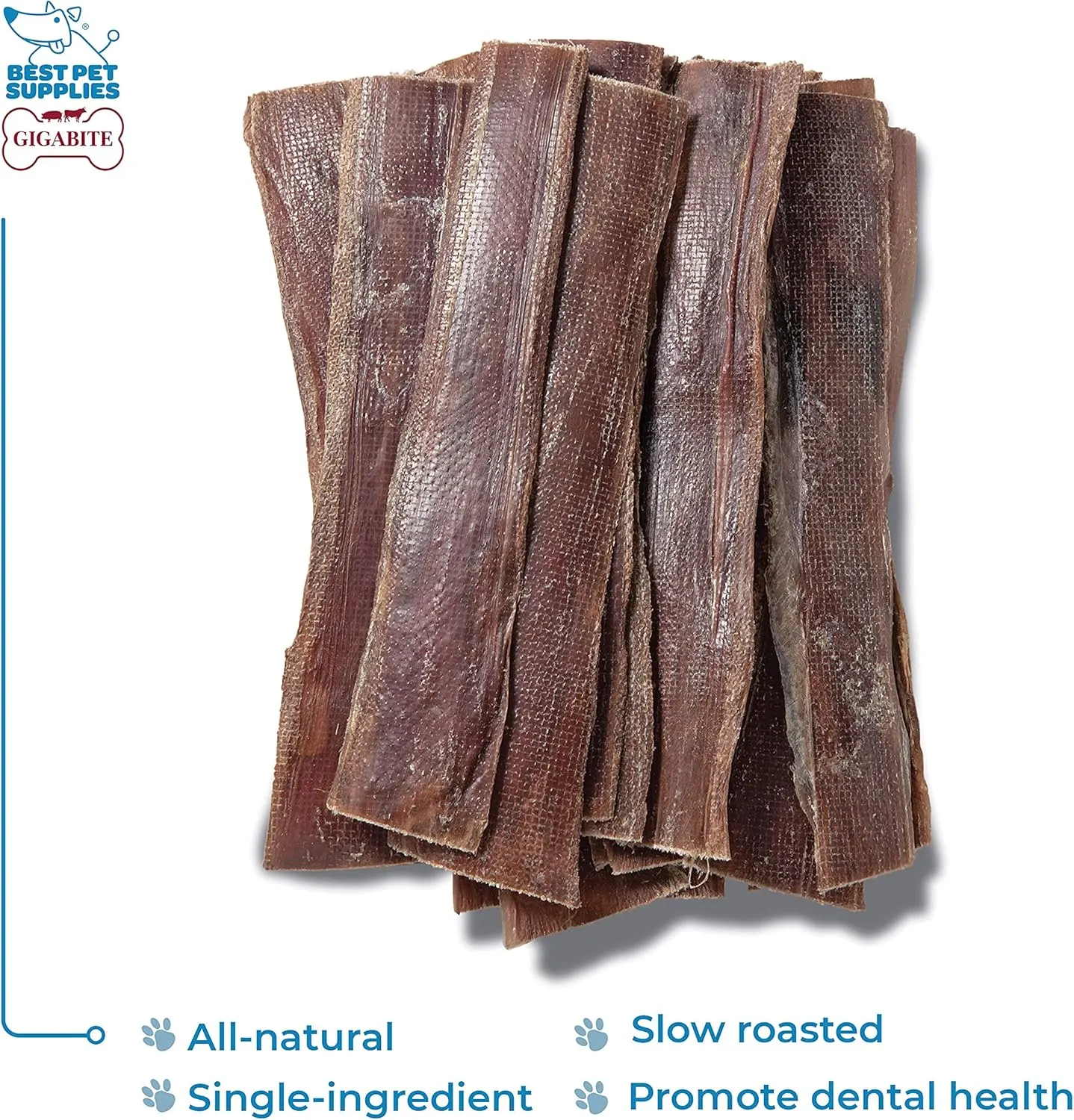GigaBite 12 Inch Beef Gullet Jerky Strips (20 Pack) - All Natural, Free Range Beef Esophagus Taffy Dog Treat by Best Pet Supplies