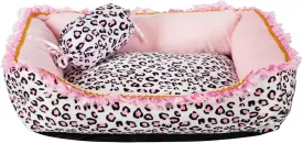 Gigreinc Dog Bed for Small Dogs - Cute Pink Leopard Dog Bed,Cat Beds for Indoor Cats Washable - Square Shape Cat Dog Sofa Bed Pet House Nest Cave(L, 22.0" L x 17.0" W x 6.0" Th