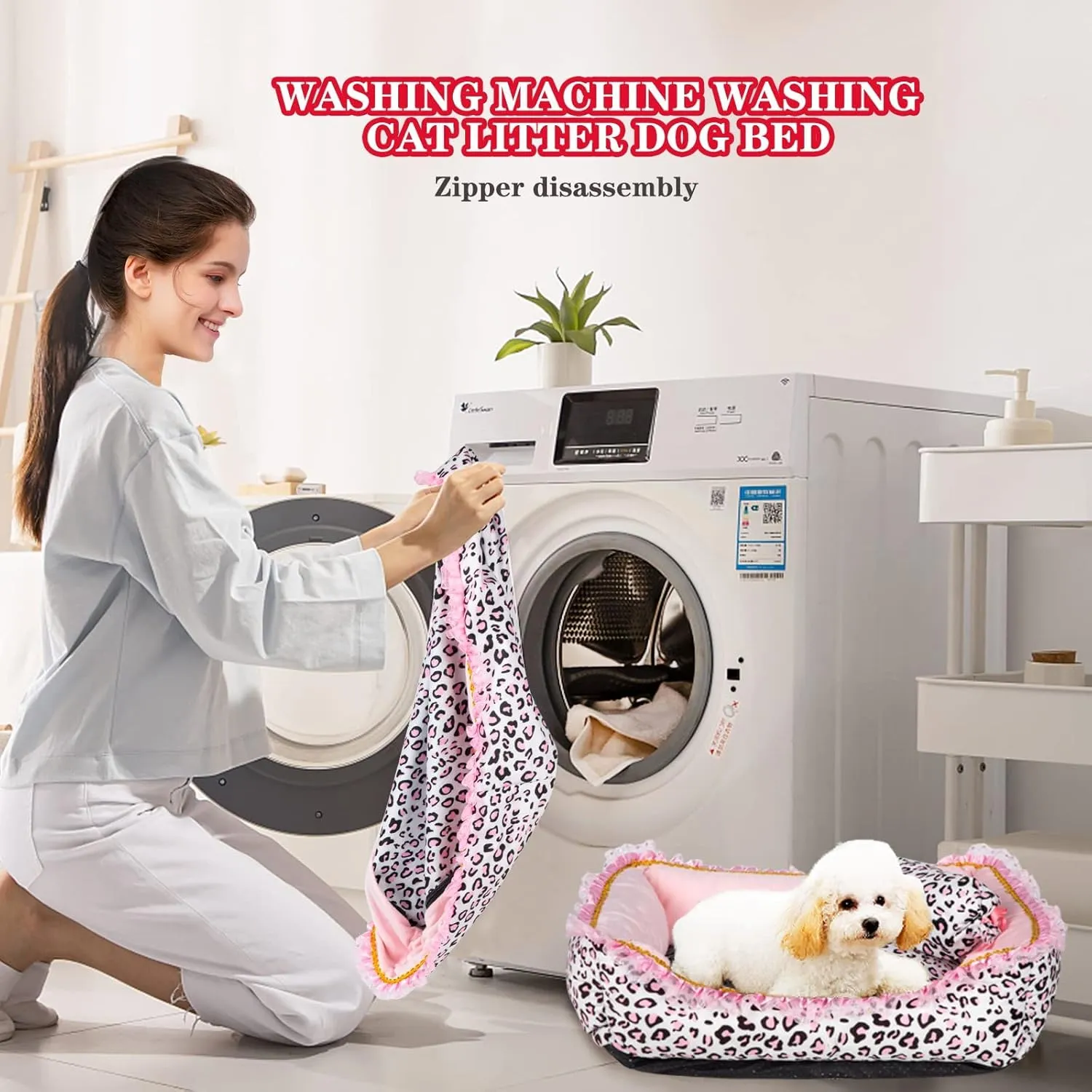 Gigreinc Dog Bed for Small Dogs - Cute Pink Leopard Dog Bed,Cat Beds for Indoor Cats Washable - Square Shape Cat Dog Sofa Bed Pet House Nest Cave(L, 22.0" L x 17.0" W x 6.0" Th