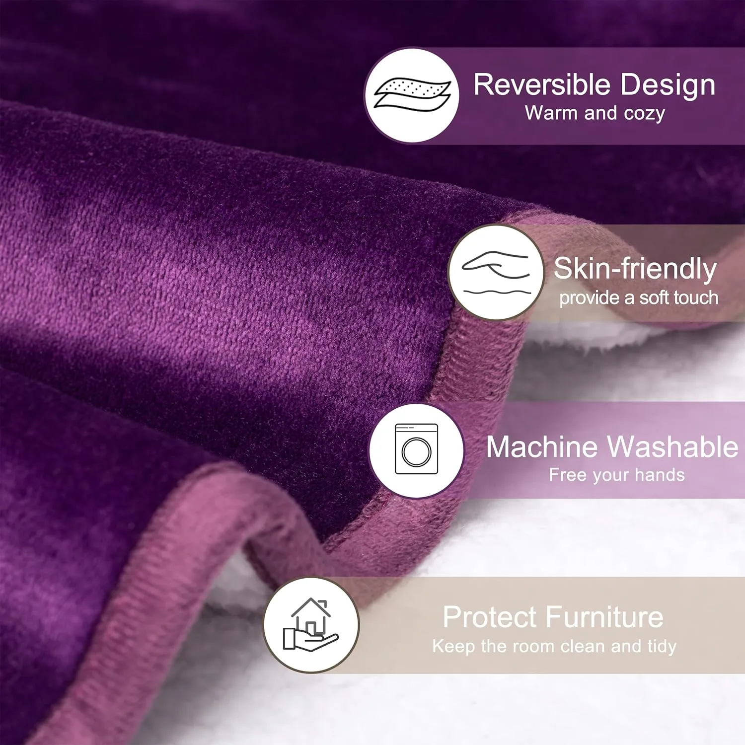gogobunny Waterproof Bed Blanket, Reversible Sherpa Fleece Throw Blanket for Dog Puppy Cat, Furniture Cover Protects Bed Couch Sofa from Liquid Pee and Pet Fur (Dark Purple, 60x80 inches)