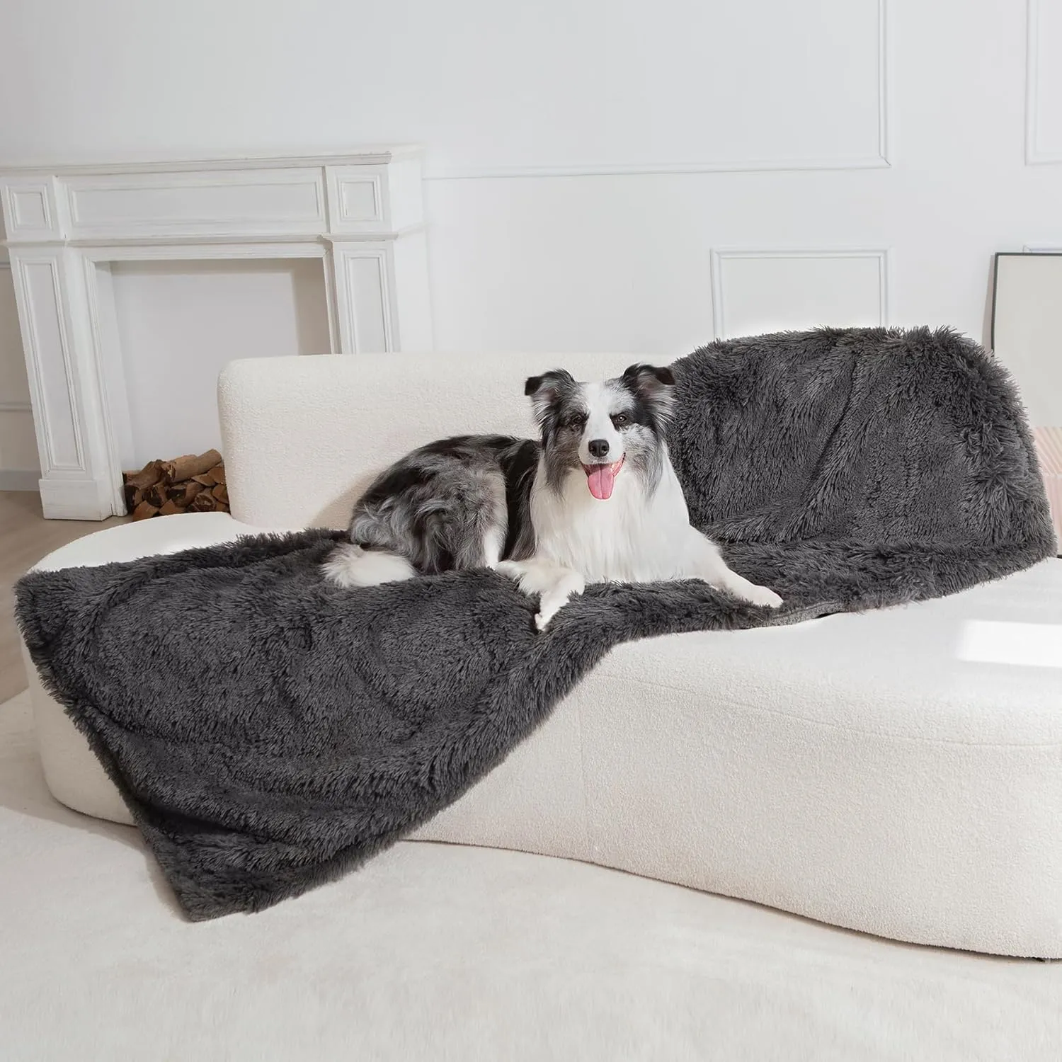 gogobunny Waterproof Dog Blanket for Large Dogs, Cats, Puppy, Reversible Faux Fur Pet Throw Blanket, Washable, Calming Furniture Protection for Sofa Bed (50x60 Inch (Pack of 1), Grey)