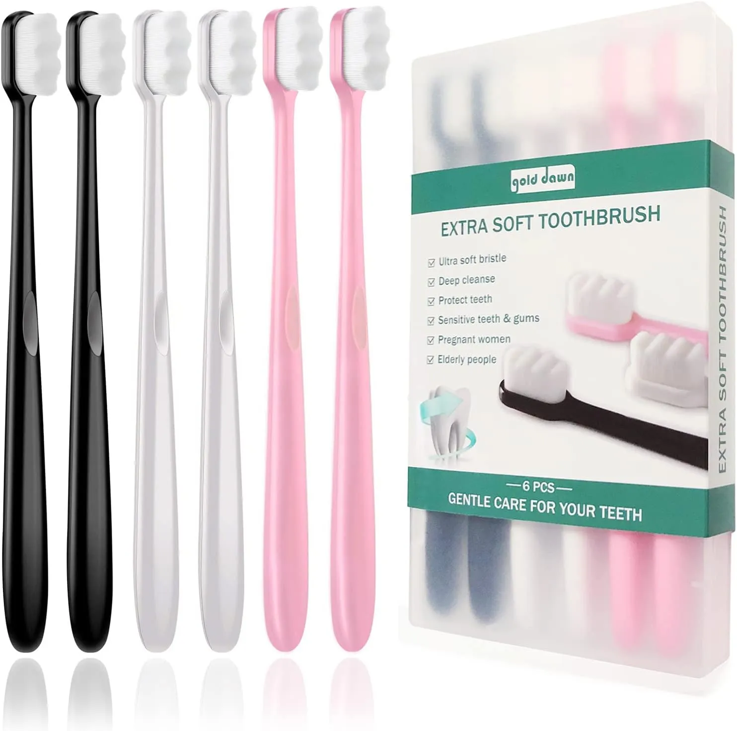 GoldDawn Extra Soft Toothbrush for Sensitive Teeth and Gums Micro Fur Manual Toothbrush with 20000 Ultra Soft Bristle, Excellent Cleaning Effect Perfect for Kids & Adults (6 Pack)