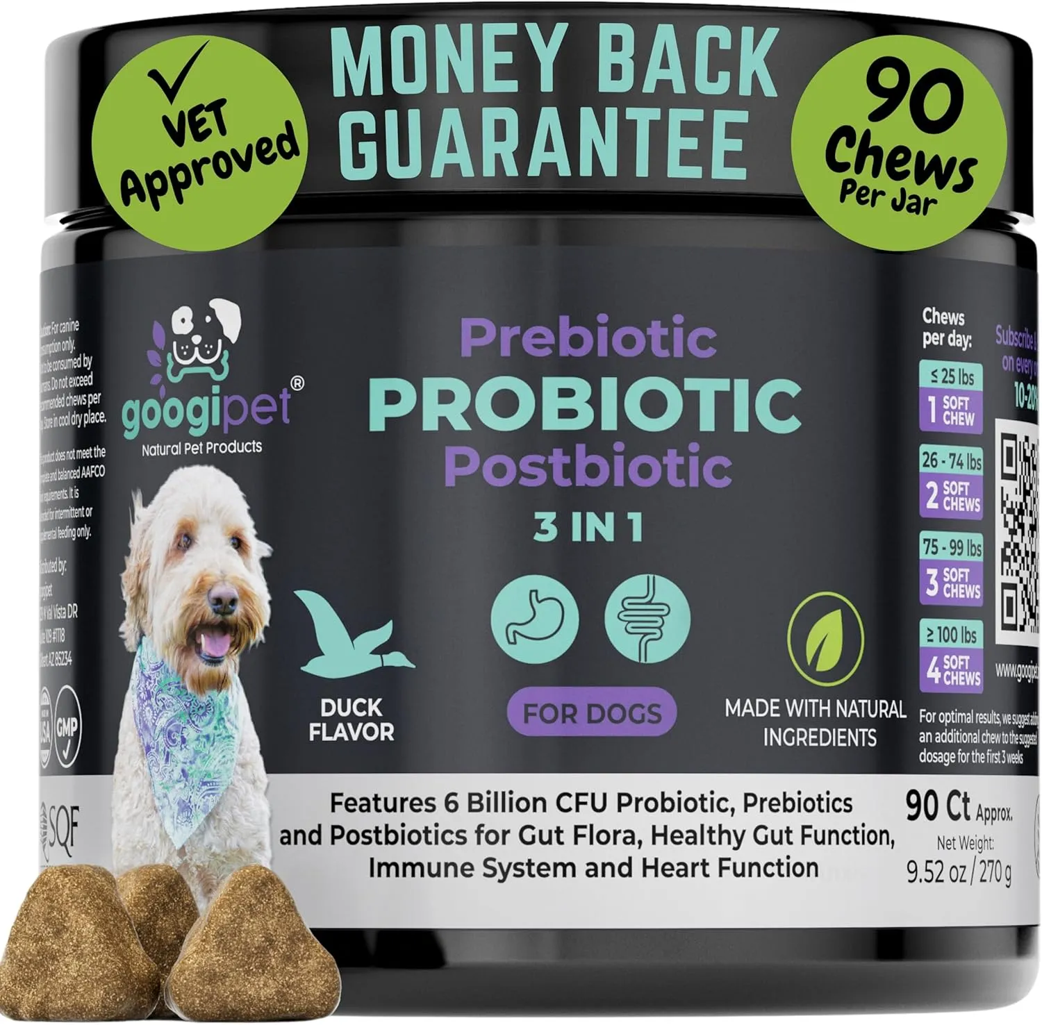 Googipet Probiotics for Dogs Digestive Health - Prebiotics and Probiotics Chews for Dogs Gut Health   Digestive Enzymes - Dog Probiotic for Yeast Itchy Skin Itchy Ears w/Papaya, Pumpkin, & Fiber
