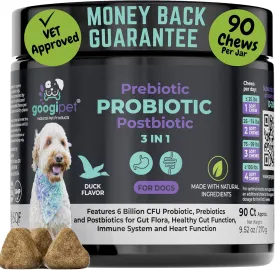 Googipet Probiotics for Dogs Digestive Health - Prebiotics and Probiotics Chews for Dogs Gut Health   Digestive Enzymes - Dog Probiotic for Yeast Itchy Skin Itchy Ears w/Papaya, Pumpkin, & Fiber