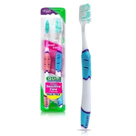 GUM Technique Sensitive Care Toothbrush with Quad-Grip Handle, Full Head & Ultra Soft Dome Trim Bristles for Plaque Removal Thats Gentle on Gums, 2ct