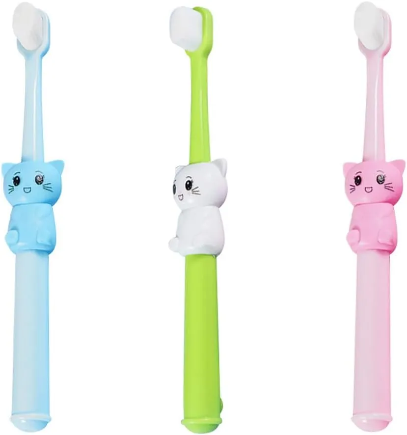 Healifty 3pcs Toothbrushes Cartoon Cat Toddlers Toothbrushes Bristle Toothbrushes for Home and Travel 5.51 Inch