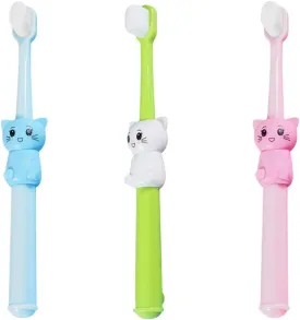 Healifty 3pcs Toothbrushes Cartoon Cat Toddlers Toothbrushes Bristle Toothbrushes for Home and Travel 5.51 Inch
