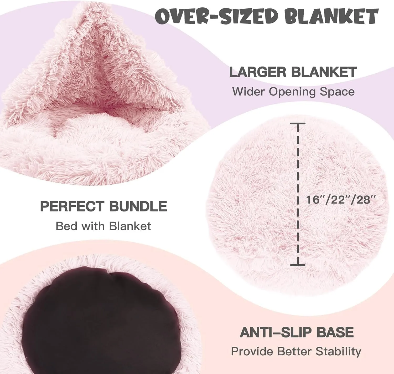 Himax Dog Beds for Small Dogs&Cats, Comfort Dogs Beds with Blanket Attached, Calming Anti-Anxiety Fluffy Dog Bed Washable (20"/26"/35") Pink
