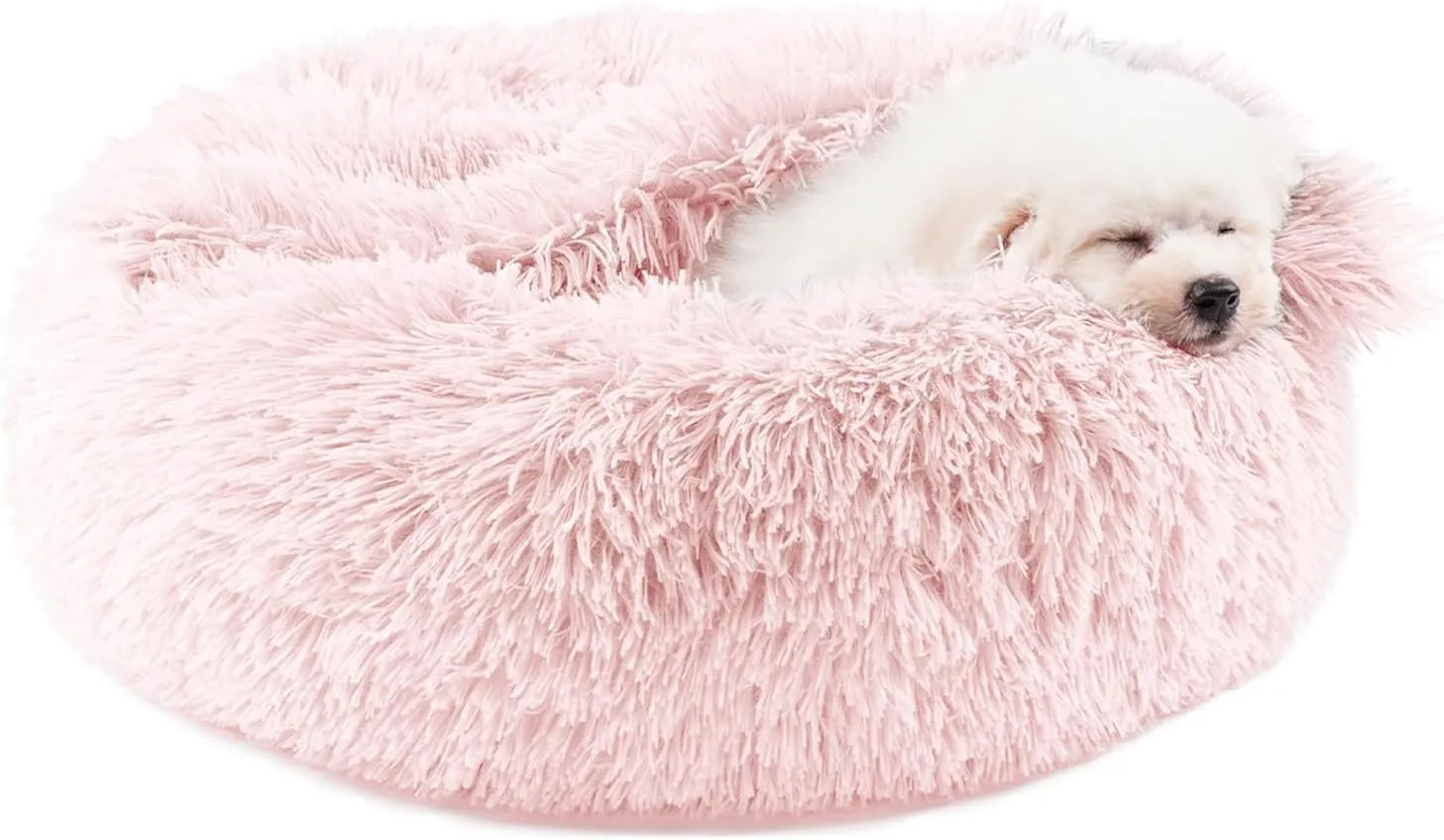 Himax Dog Beds for Small Dogs&Cats, Comfort Dogs Beds with Blanket Attached, Calming Anti-Anxiety Fluffy Dog Bed Washable (20"/26"/35") Pink