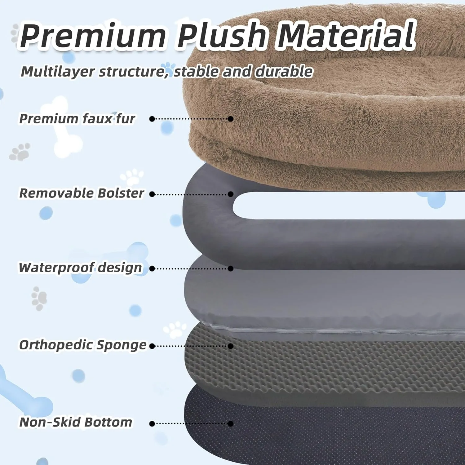 Human Dog Bed, Large Dog Beds for Humans Size Fits You and Pets, Washable Faux Fur Orthopedic Human Dog Bed for People Doze Off, Napping, Present Pillow, Blanket, Strap - Khaki