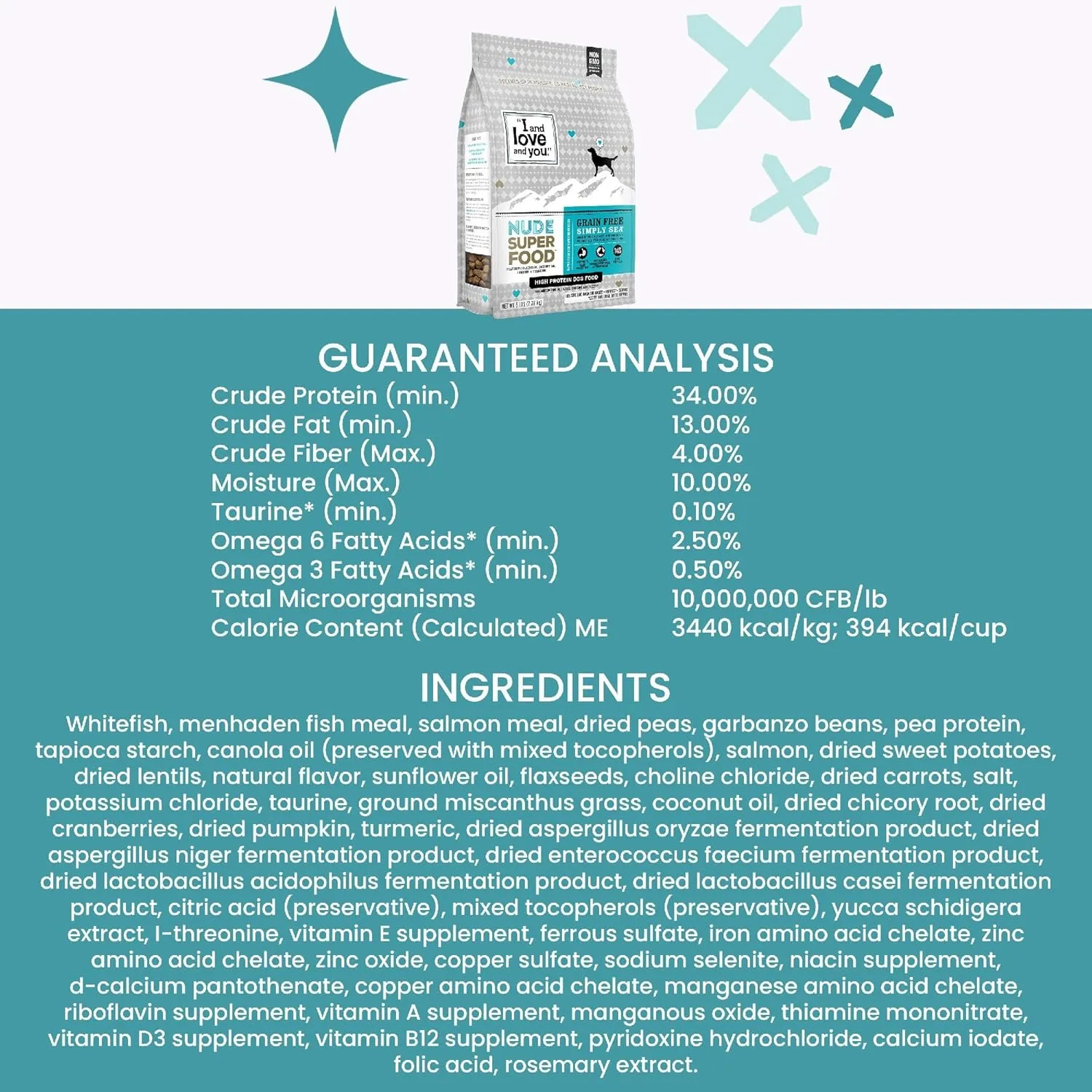 I and love and you Nude Super Food Dry Dog Food - Salmon   Whitefish - Prebiotic   Probiotic, Grain Free, Real Meat, No Fillers, 5lb Bag