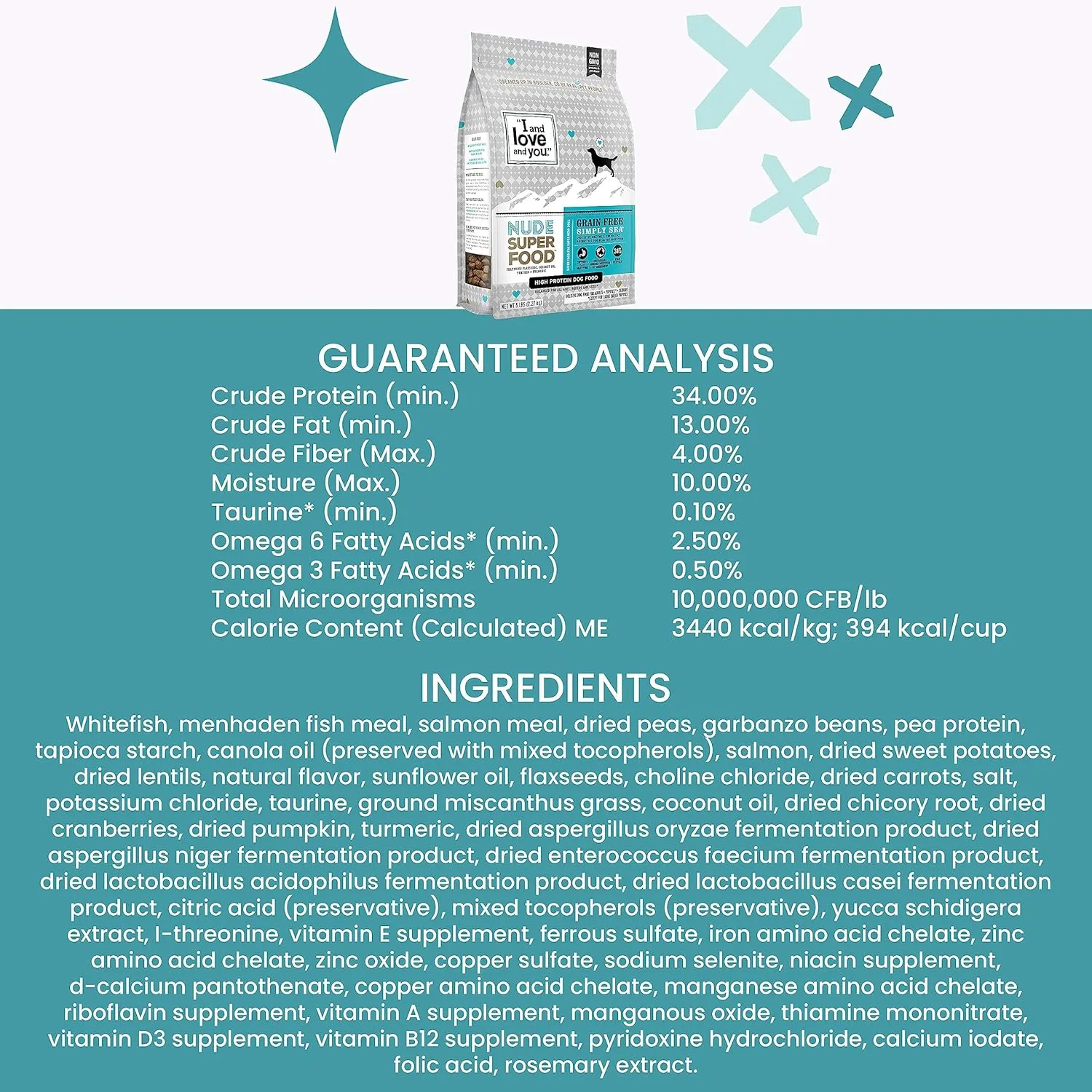 I and love and you Nude Super Food Dry Dog Food - Salmon   Whitefish - Prebiotic   Probiotic, Grain Free, Real Meat, No Fillers, 5lb Bag