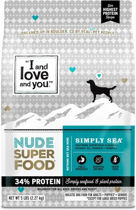 I and love and you Nude Super Food Dry Dog Food - Salmon   Whitefish - Prebiotic   Probiotic, Grain Free, Real Meat, No Fillers, 5lb Bag
