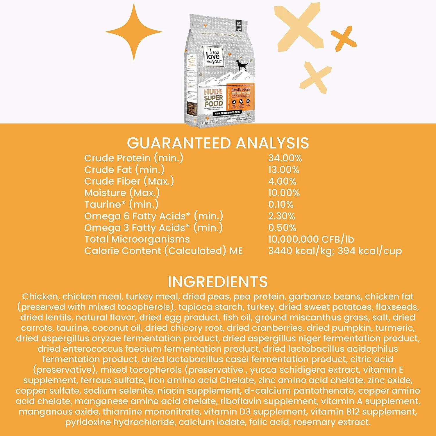 I and love and you Nude Super Food Dry Dog Food - Turkey   Chicken - Prebiotic   Probiotic, Grain Free, Real Meat, No Fillers, 5lb Bag