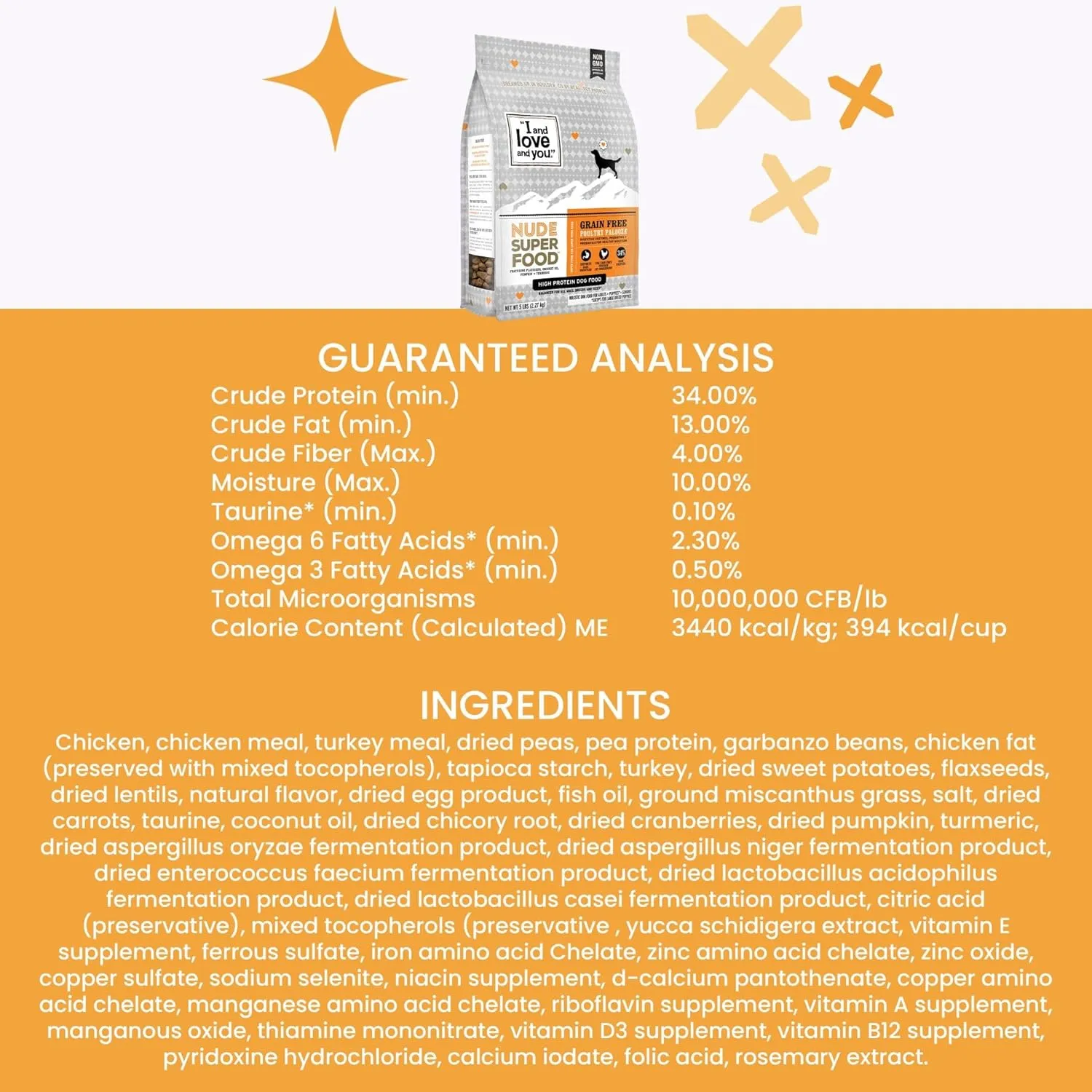 I and love and you Nude Super Food Dry Dog Food - Turkey   Chicken - Prebiotic   Probiotic, Grain Free, Real Meat, No Fillers, 5lb Bag