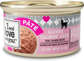 I and love and you Wet Cat Food - Savory Salmon Pt - Salmon Recipe, Grain Free, Filler Free, 3oz Pack of 24 Cans