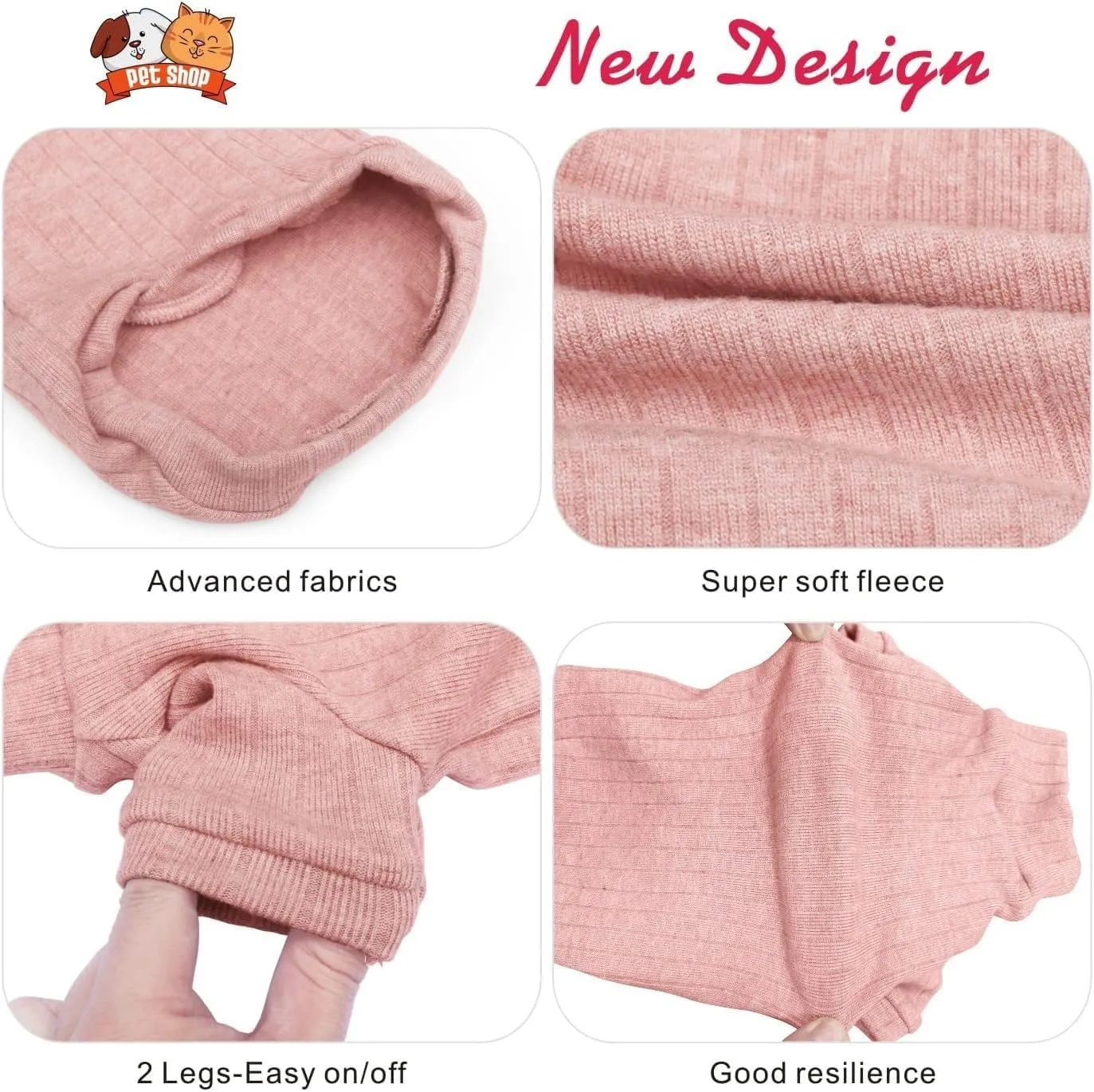 Idepet Sphynx Hairless Cats Sweater Shirt Kitten Soft Puppy Clothes Pullover Cute Cat Pajamas Jumpsuit Cotton Apparel Pet Winter Turtleneck for Cats and Teacup Chihuahua Small Dogs(Pink,XS)