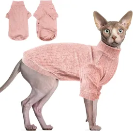 Idepet Sphynx Hairless Cats Sweater Shirt Kitten Soft Puppy Clothes Pullover Cute Cat Pajamas Jumpsuit Cotton Apparel Pet Winter Turtleneck for Cats and Teacup Chihuahua Small Dogs(Pink,XS)