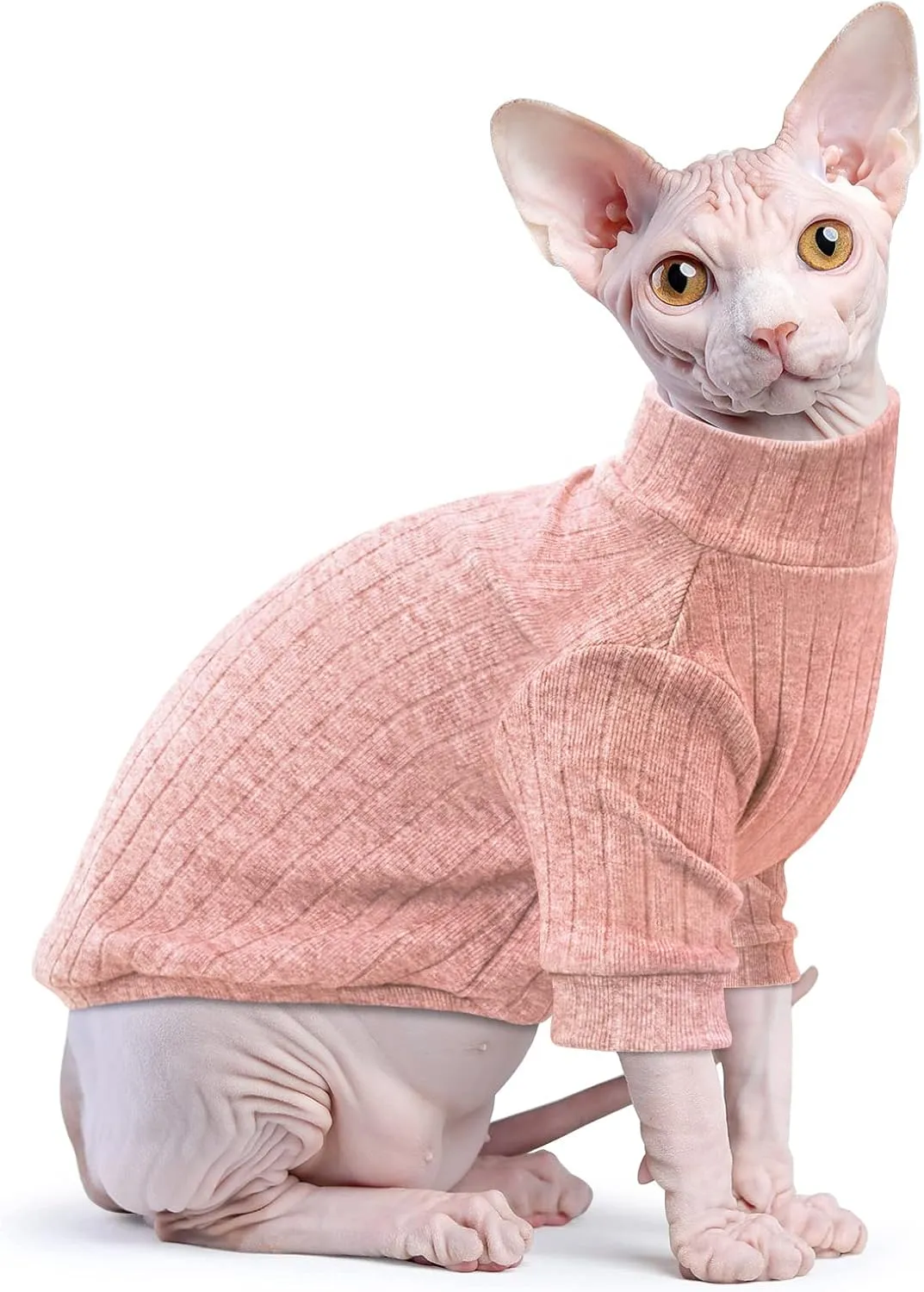 Idepet Sphynx Hairless Cats Sweater Shirt Kitten Soft Puppy Clothes Pullover Cute Cat Pajamas Jumpsuit Cotton Apparel Pet Winter Turtleneck for Cats and Teacup Chihuahua Small Dogs(Pink,XS)