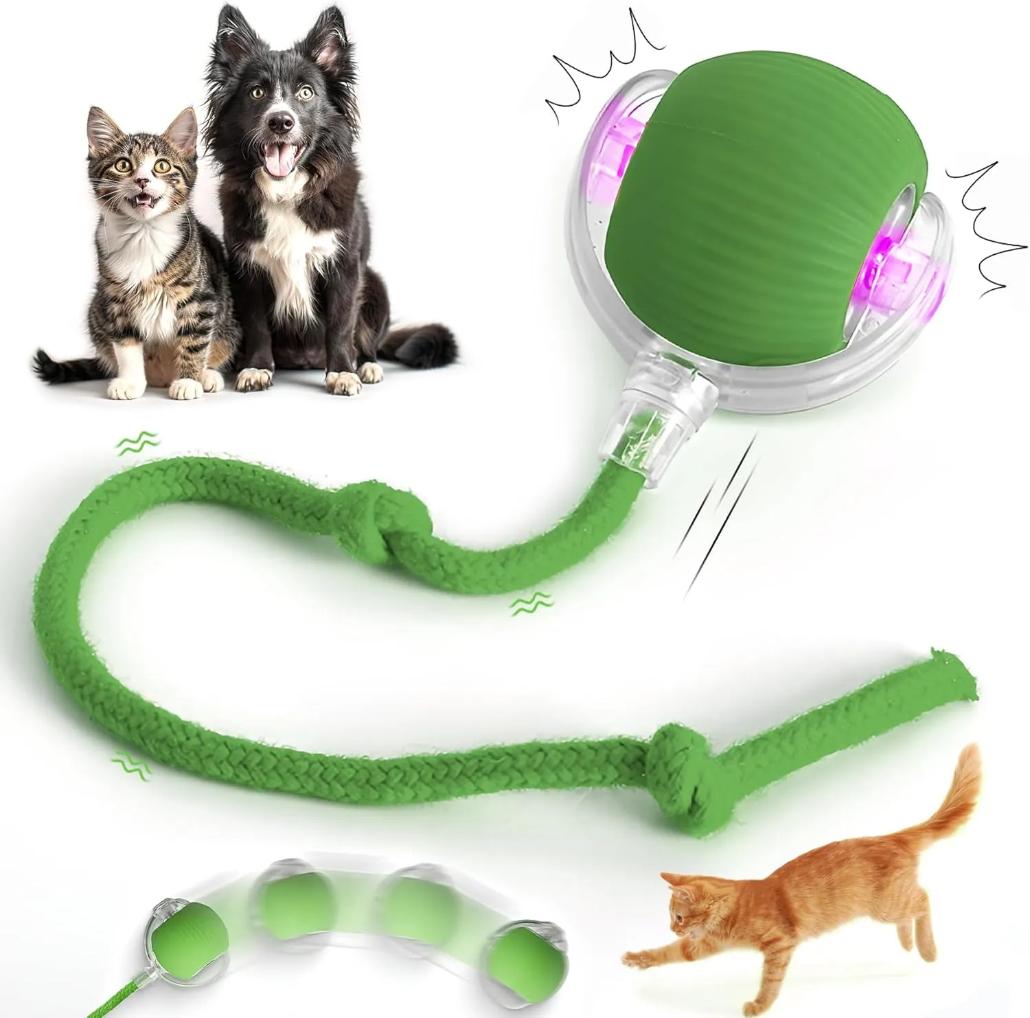 Indoor Cat Interactive Toy Version 2025 - Random Rolling, Flashing on Floor, 360 Automatic Electric Ball for Dogs/Cats (Green)