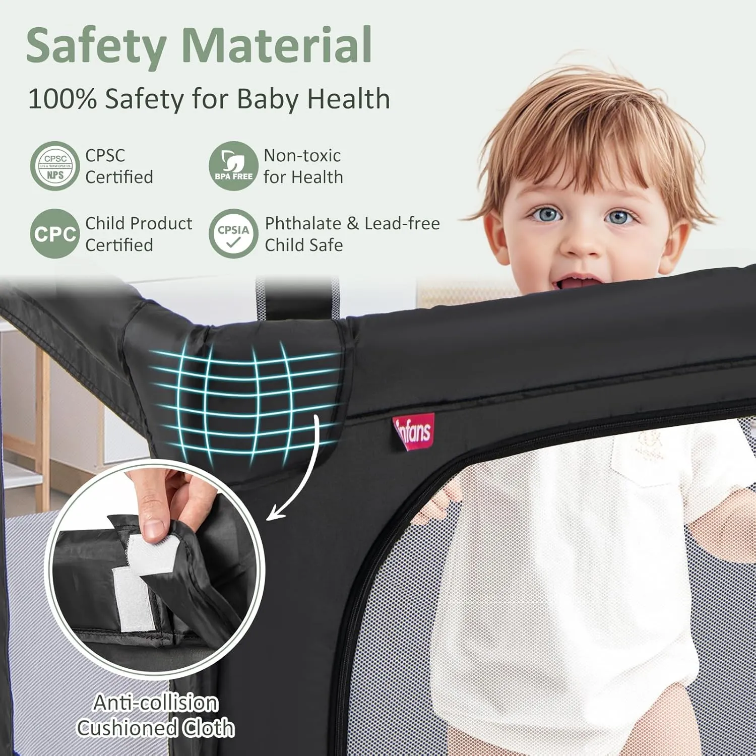 INFANS Foldable Baby Playpen with Mat, 50 x 50 Large Baby Play Yard for Infant with 50 Ocean Balls, 4 Handlers, Carry Bag, Indoor Outdoor Fence Toddler Activity Center (Black, 50 x 50)