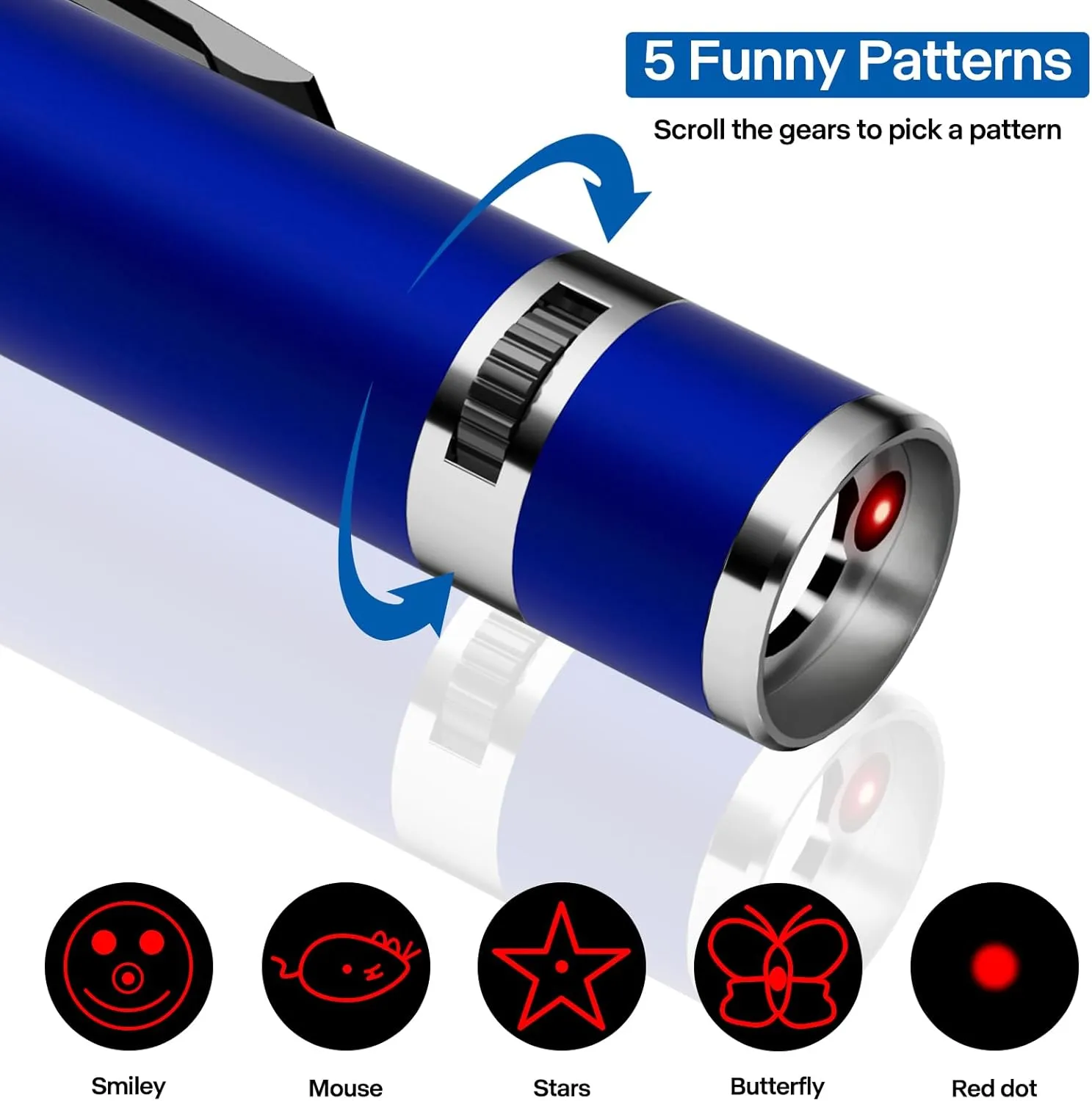 Interactive Cat Toy for Indoor Cats, 5 Patterns and 3 Modes, Rechargeable Pointer Toy for Pets Playing and Training, Blue
