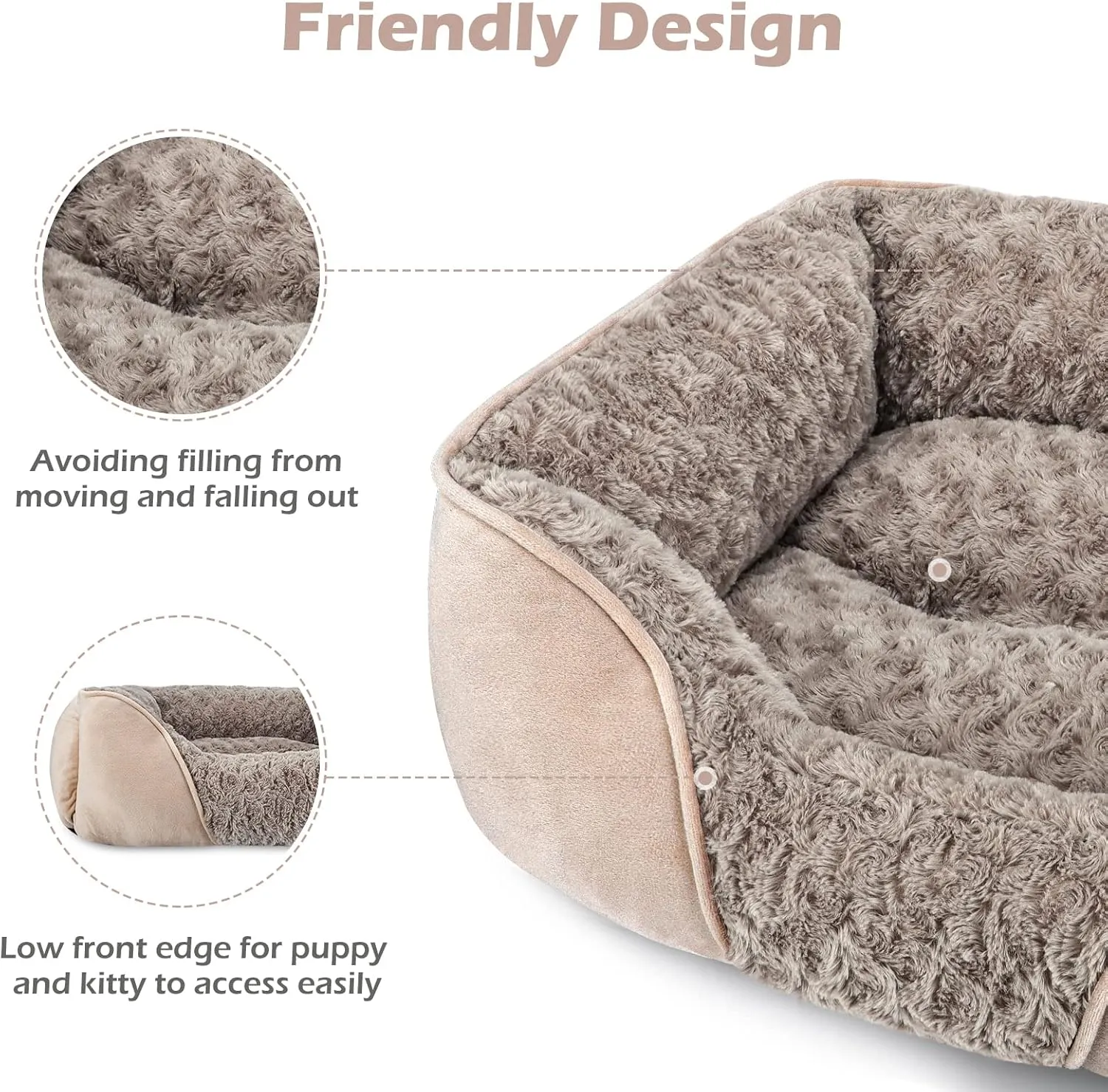 INVENHO Small Dog Bed for Medium to Large Dogs - Rectangle, Orthopedic, Soft, Calming, Durable Pet Cuddler with Anti-Slip Bottom (20"x19"x6")