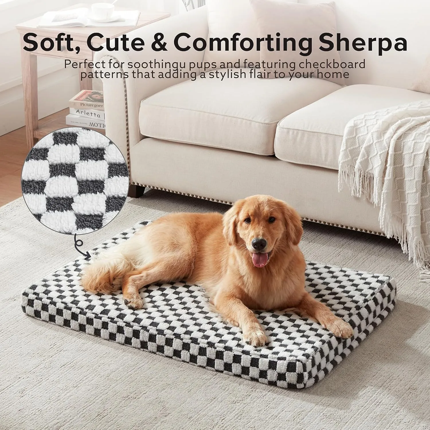 JOEJOY Dog Bed for Large Dogs, XLarge Orthopedic Dog Bed with Removable Washable Cover, Cute Modern Plush & Memory Egg Crate Foam Dog Bed, 42 x 28 inch, Grey