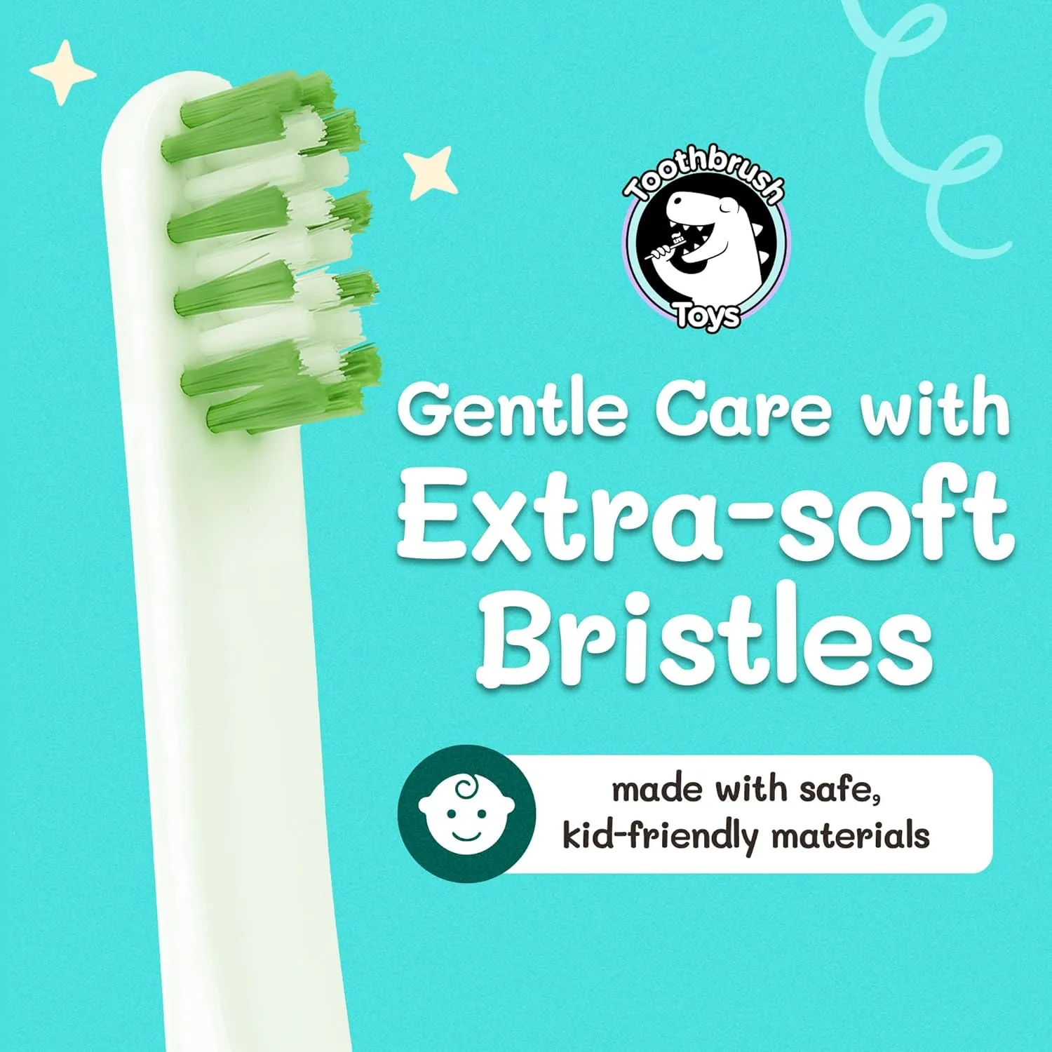 Kids Soft Bristle Dinosaur Toothbrush for Ages 2 , Gentle and Cute Toothbrush for Children with Replaceable Brush Head, Ergonomic Handle Kids Brush for Teeth Care Ideal for Toddlers, Dinosaur Design