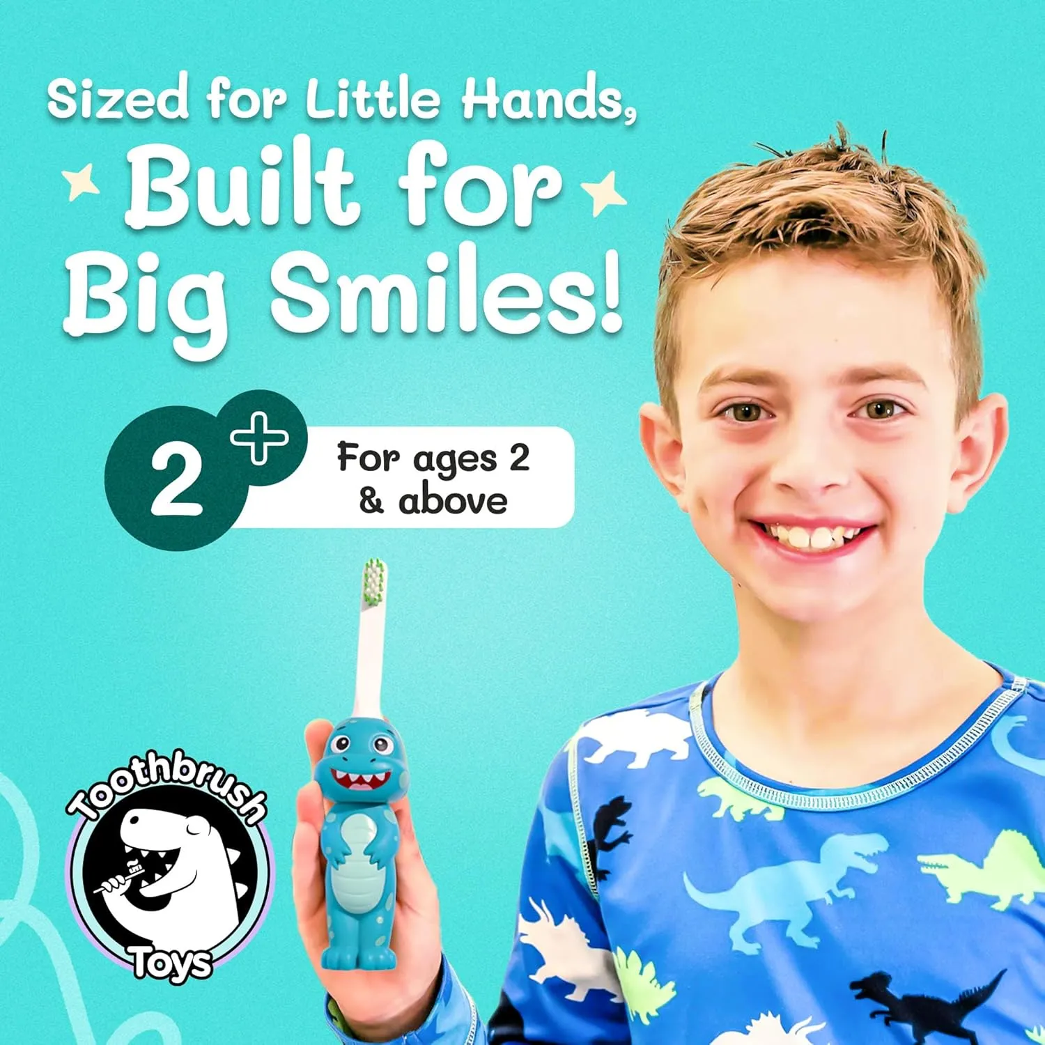 Kids Soft Bristle Dinosaur Toothbrush for Ages 2 , Gentle and Cute Toothbrush for Children with Replaceable Brush Head, Ergonomic Handle Kids Brush for Teeth Care Ideal for Toddlers, Dinosaur Design