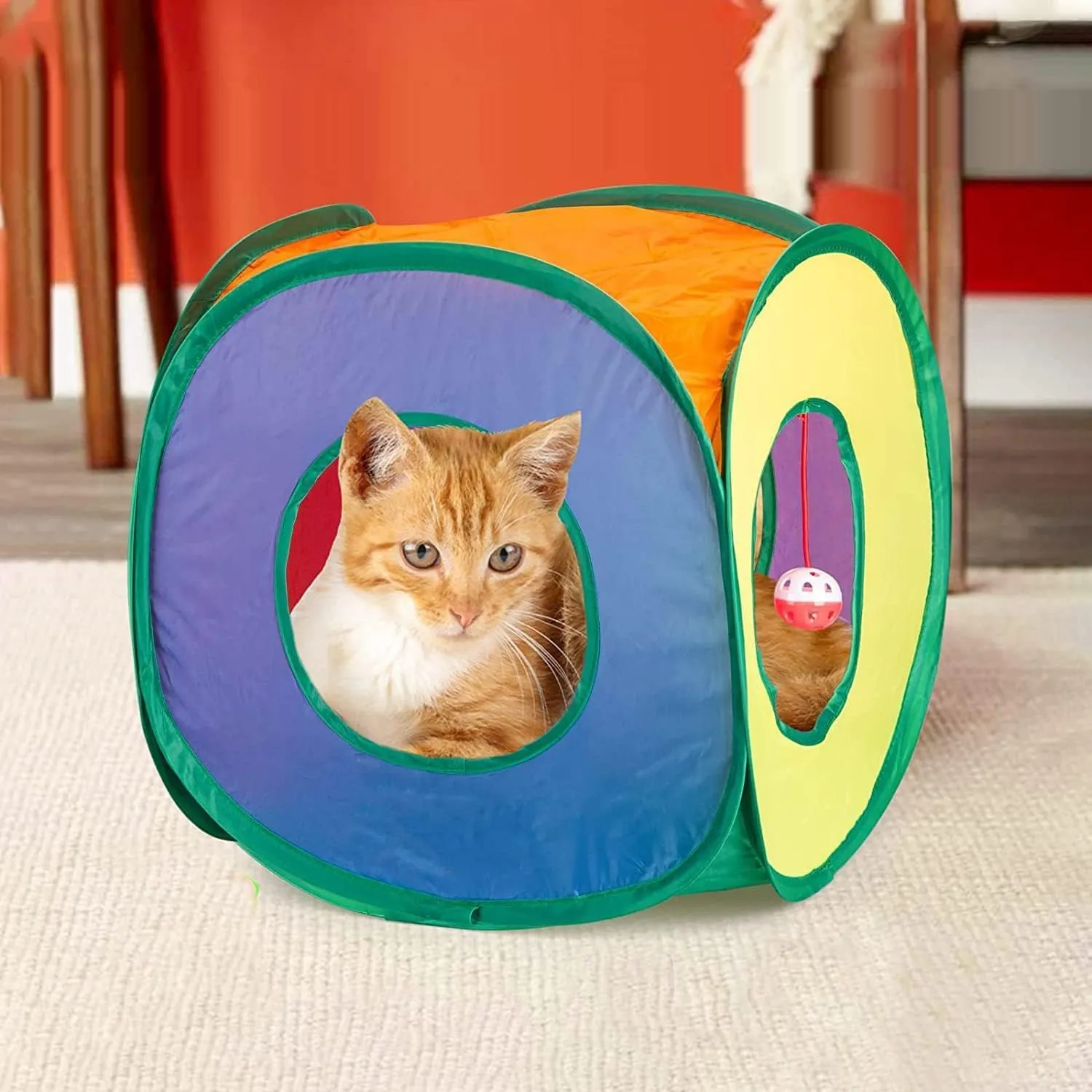 Kitty City Safari Cubee - Cat Cube, Kennel, Bed, Jungle House, and Tunnel With Play Ball