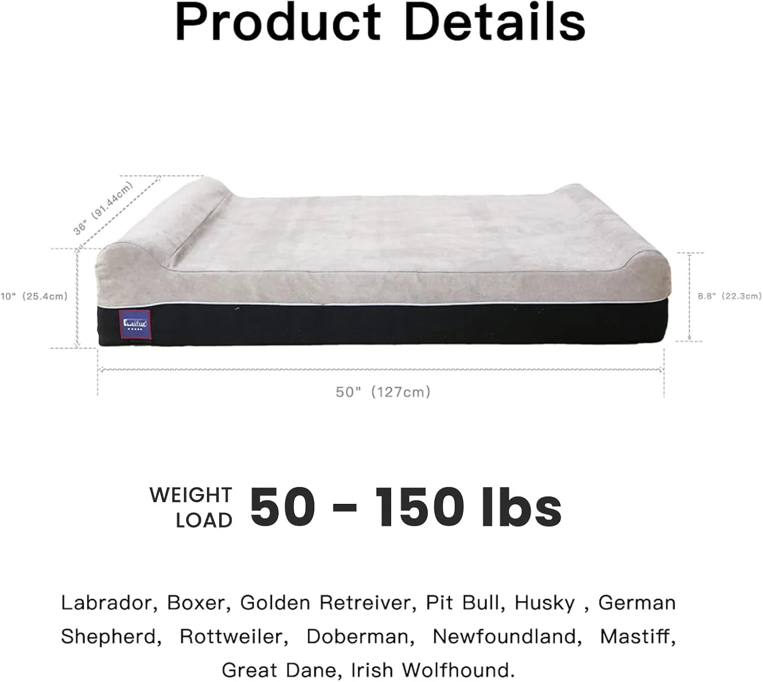 Laifug Orthopedic Memory Foam Extra Large Dog Bed Pillow(50"x36"x10", Slate Grey) Durable Water Proof Liner & Removable Washable Cover & Smart Design