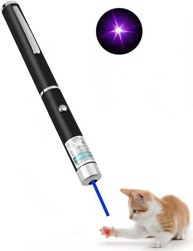 Laser Pointer for Cats Dogs Pet Interactive Toys Laser Presentation Remotes Blue Purple Light Laser Pointer for Cats Chargeable (1 PCS Pack Blue Light, Without Battery)