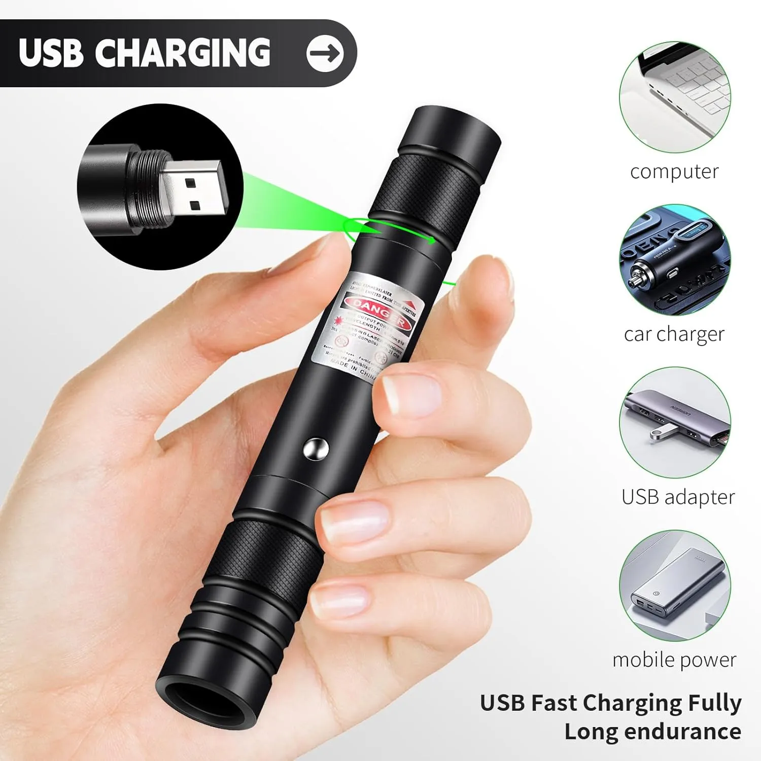 Laser Pointer High Power, Green Laser Pointer Indicator Light, Long Range Lazer Pointer for Hiking, USB Charge