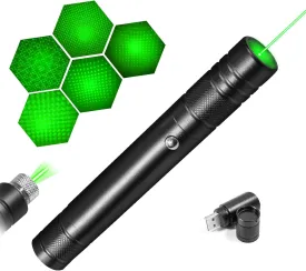 Laser Pointer High Power, Laser Pointer Indicator Light, Long Range Lazer Pointer for Hiking, USB Charge (Green)