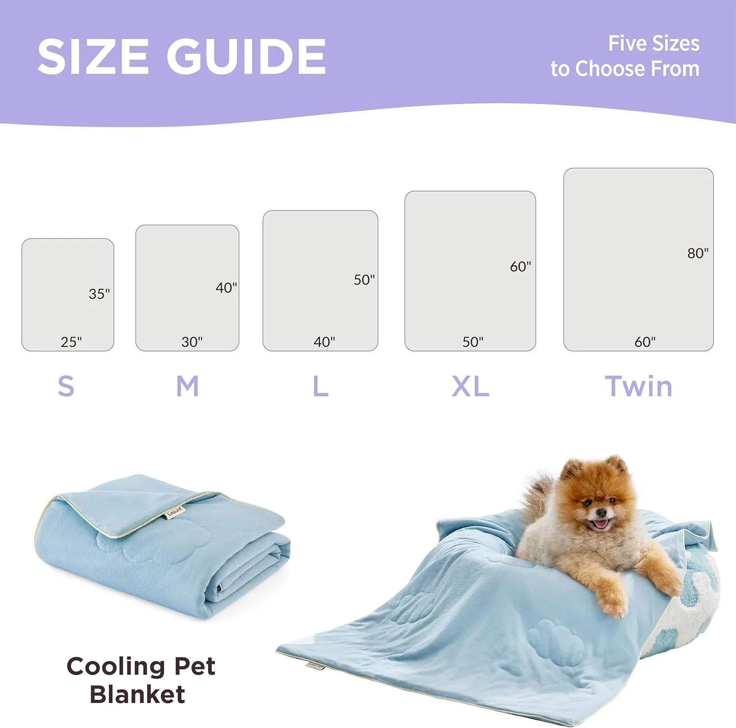 Lesure Premium Cooling Dog Blankets for Bed - Washable Dog Cooling Throw Blanket with Q-MAX>0.4Durable Self Cooling Pet Mat, Soft Cooling Summer Blanket for Hot Weather, Blue, 60x80