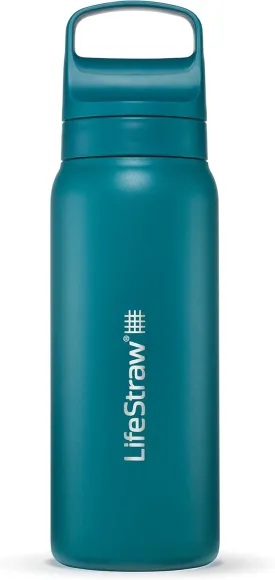 LifeStraw Go Series  Insulated Stainless Steel Water Filter Bottle for Travel and Everyday Use Removes Bacteria, Parasites and Microplastics, Improves Taste, 24oz Laguna Teal