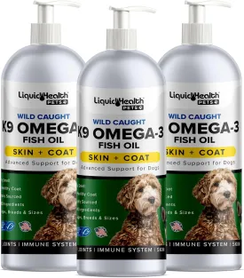 Liquid Health Pets K9 Omega 3 Fish Oil for Dogs - Liquid Omega 3 Supplement for Pets with EPA   DPA   DHA - Reduce Itching & Shedding, Support Joints, Immunity, Brain, Heart Health - USA Made (3 Pack)