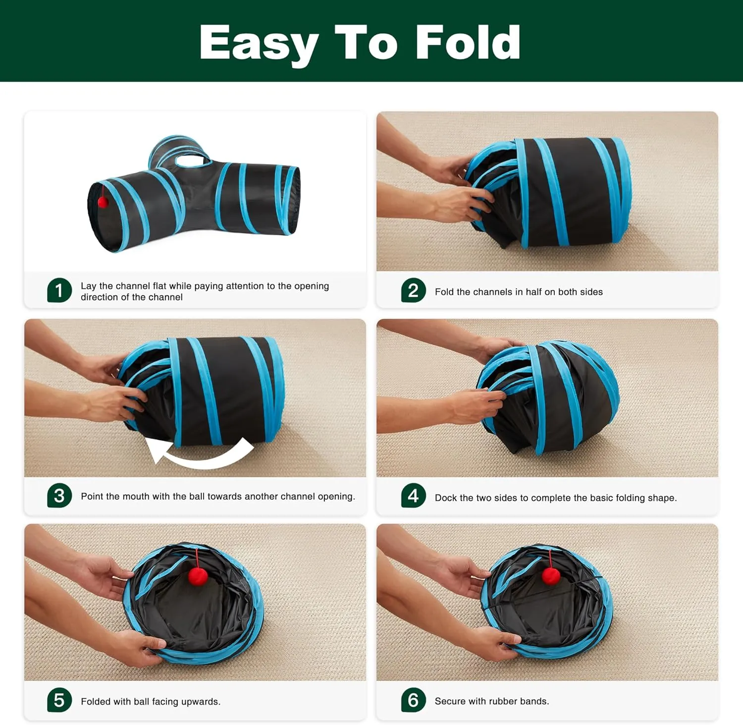 Love's cabin Cat Tunnel Tube Toys 3 Way Collapsible, Cat Tunnels for Indoor CatsKitten Tunnel Bored Pet Play Tunnel with Peek Hole Toy Ball for Kitty, Kitten, Rabbit, Puppy Blue