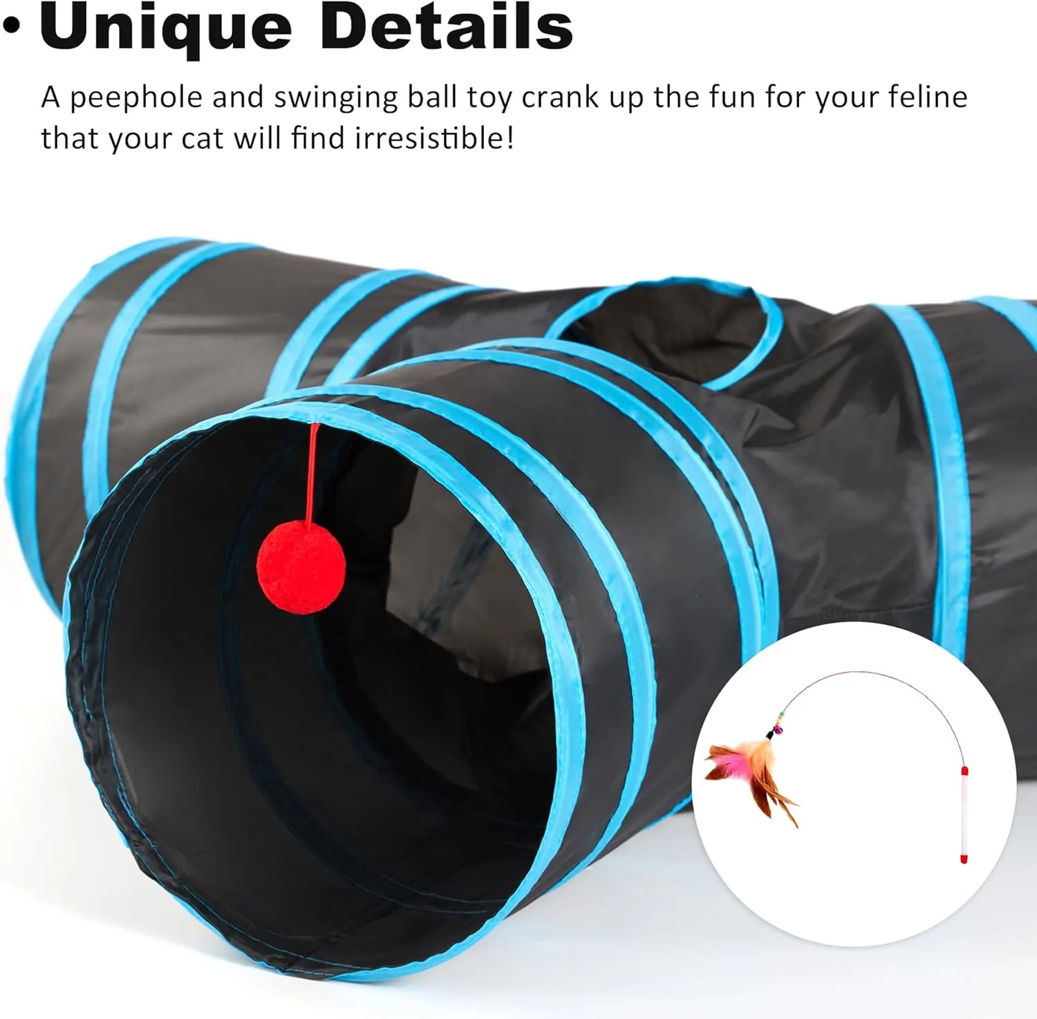 Love's cabin Cat Tunnel Tube Toys 3 Way Collapsible, Cat Tunnels for Indoor CatsKitten Tunnel Bored Pet Play Tunnel with Peek Hole Toy Ball for Kitty, Kitten, Rabbit, Puppy Blue