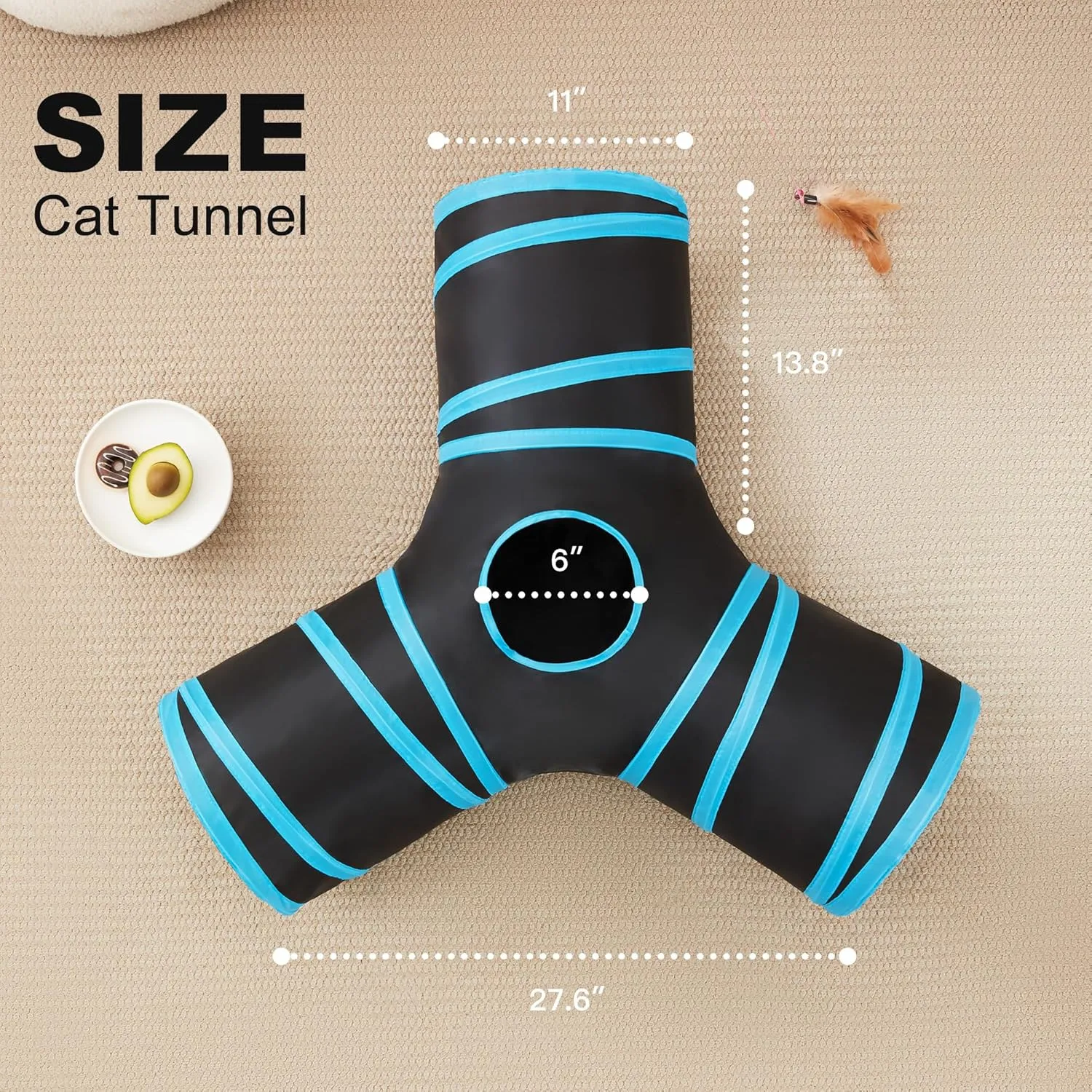 Love's cabin Cat Tunnel Tube Toys 3 Way Collapsible, Cat Tunnels for Indoor CatsKitten Tunnel Bored Pet Play Tunnel with Peek Hole Toy Ball for Kitty, Kitten, Rabbit, Puppy Blue