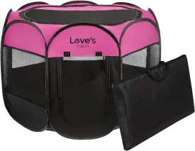 Love's Cabin Pet Puppy Playpen, Medium Dog Tent Crate, Portable Foldable Dog Kennel with Carrying Case, Removable Zipper Top, Pink