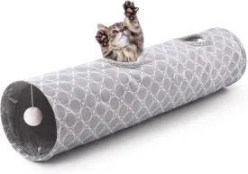 Loves Cabin Straight Cat Tunnel Tube Fleece-Lined in for Warmth, Cat Tunnels for Indoor Cats Collapsible with Balls, for Rabbits, Kittens, Puppy, Geometric Cat Toys Large Diameter 11 Inch Grey