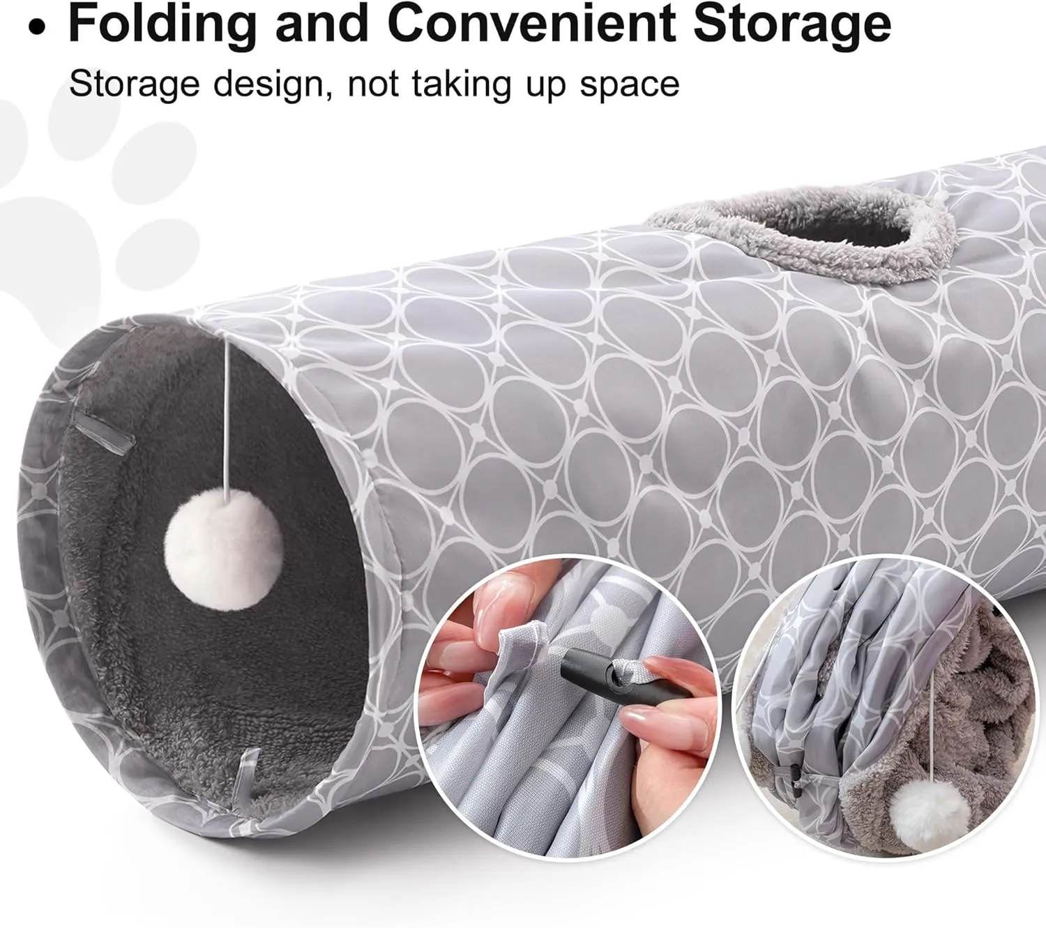Loves Cabin Straight Cat Tunnel Tube Fleece-Lined in for Warmth, Cat Tunnels for Indoor Cats Collapsible with Balls, for Rabbits, Kittens, Puppy, Geometric Cat Toys Large Diameter 11 Inch Grey