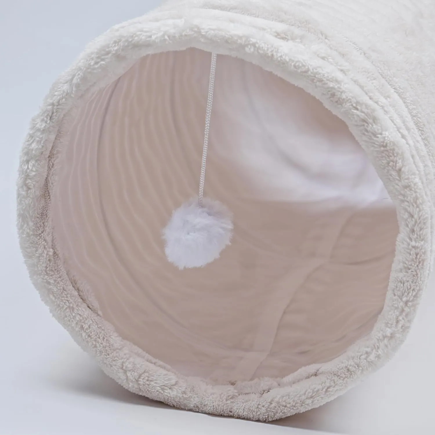 Luxurious Cat Tunnel,43" Straight Cat Tunnel Toys with Balls for Indoor,Collapsible Peekaboo Cave for Kitten White Stripe