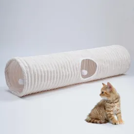Luxurious Cat Tunnel,43" Straight Cat Tunnel Toys with Balls for Indoor,Collapsible Peekaboo Cave for Kitten White Stripe