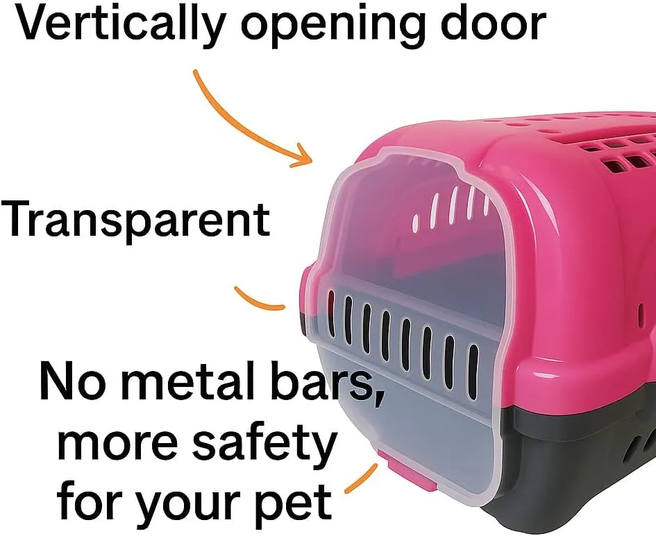 Luxury Portable Pet Carrier  Travel Crate for Cats and Small Dogs  Stylish, Lightweight, Easy to Assemble  Durable Plastic with Ventilated Design (Pink, 12H X 13.5W X 18.5L up to 26lbs)