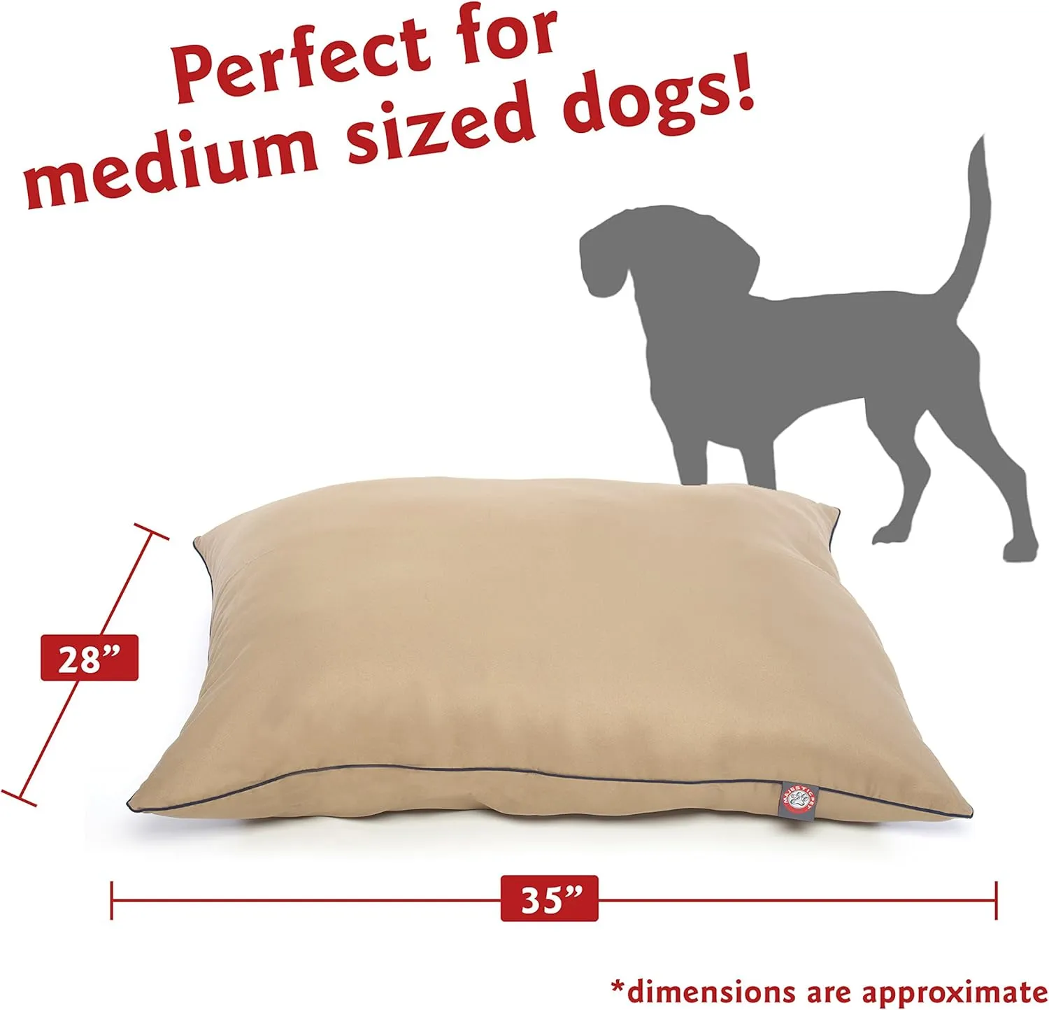 Majestic Pet Rectangle Medium Dog Bed Washable  Non Slip Comfy Pet Bed  Dog Crate Bed Super Value Pillow Dog Bed  Dog Kennel Bed for Sleeping - Dog Bed Medium Breed 35 x 28 Inch  Solid Khaki