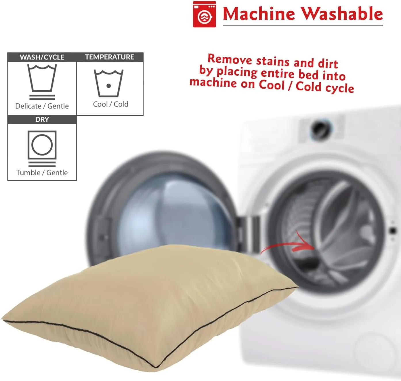 Majestic Pet Rectangle Medium Dog Bed Washable  Non Slip Comfy Pet Bed  Dog Crate Bed Super Value Pillow Dog Bed  Dog Kennel Bed for Sleeping - Dog Bed Medium Breed 35 x 28 Inch  Solid Khaki