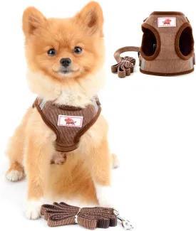 Mesh Harness for Small Dogs Large Cats No Pull No Choke Escape Proof Padded Vest Puppy Leash Lead for Kitten Walking Jacket Adjustable Training Collar Corduroy Soft Comfy Material